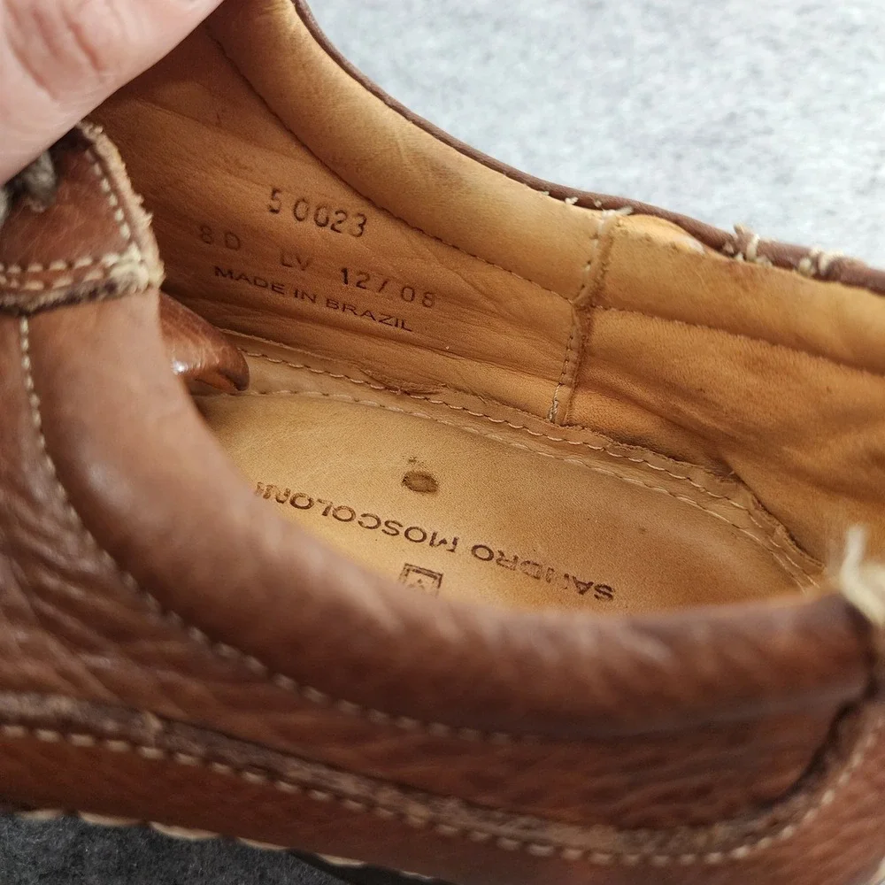 Sandro Moscoloni Mens 8D Brown Pebble Leather Contrast Stitch Lace Up Oxfords